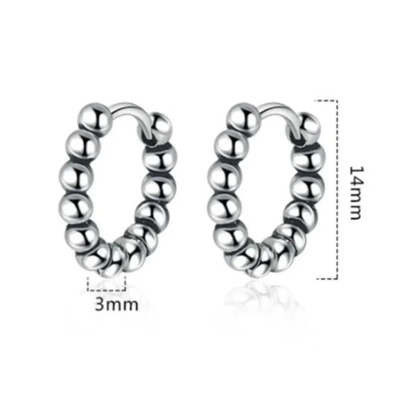 925 Sterling Silver Small Huggie Hoop Earrings Beaded Huggies - Picture 6 of 6